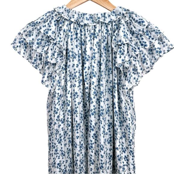 Sabina Musayev Blue Print Gwen Maxi Blue Floral with Gold Threading, Size Medium - Picture 9 of 13